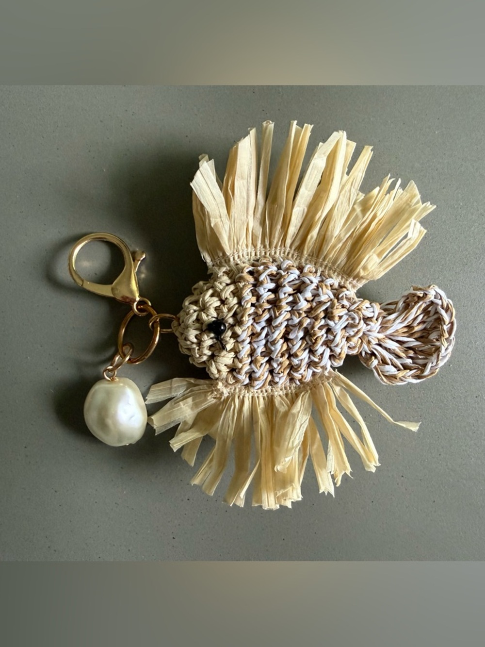 Anthropologie raffia fish bag charm